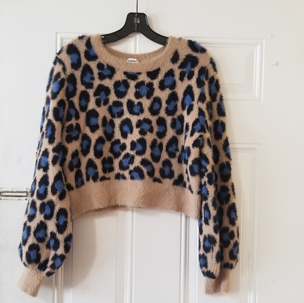 Aritzia Sunday Best Leopard Tan/Blue/black Sweater. Size medium. Extremely soft